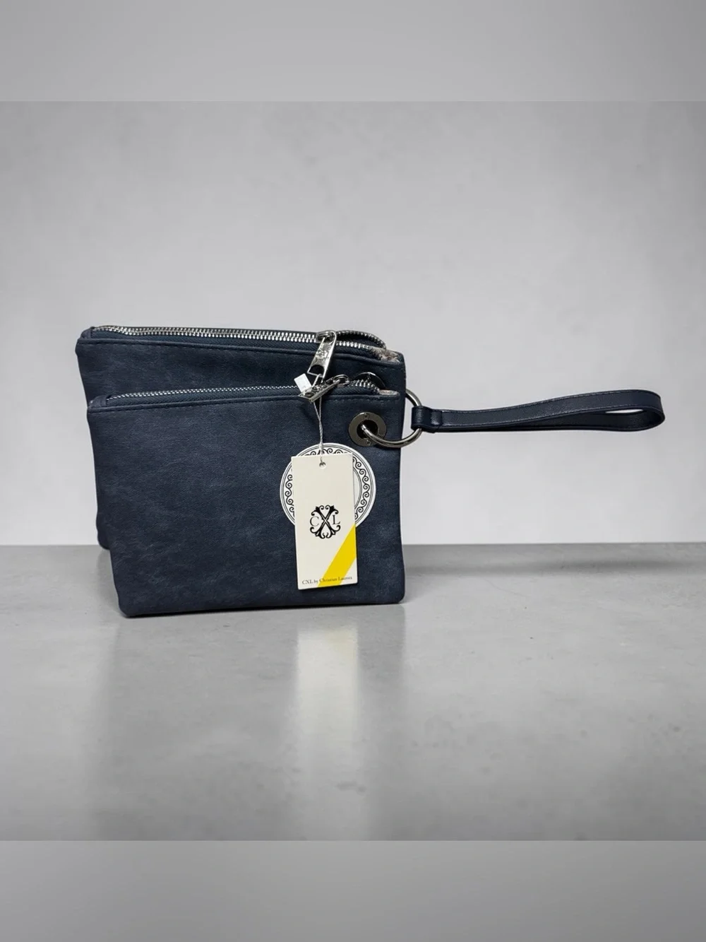 Women’s Indigo Denim Double Zip Wristlet Pouch Slim Wallet Bag Wrist StrapTravel